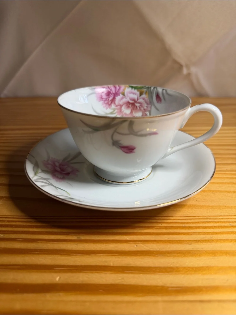 Antique Noritake Japan Pink Carnation Teacup & Saucer Set 1921-1924